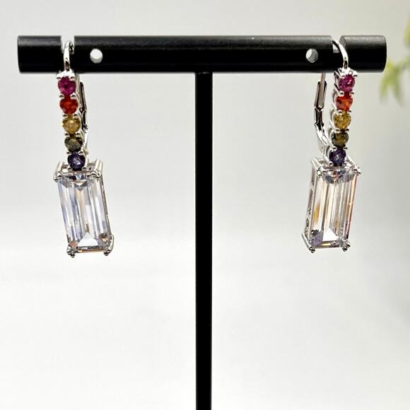 Lisa Freede x Diamonique Multi colored Rhinestone Dangle Earrings NWOT - Picture 2 of 9